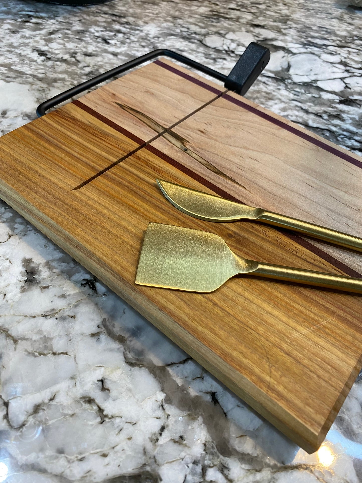 Exotic Wood Cheese Board Cutter with Canary, Purple Heart and Maple