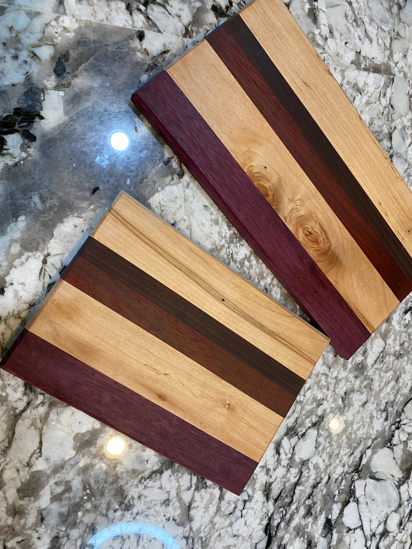 Exotic Wood - 2 piece cutting board set made of Maple, Purple Heart, Wedge, Padauk