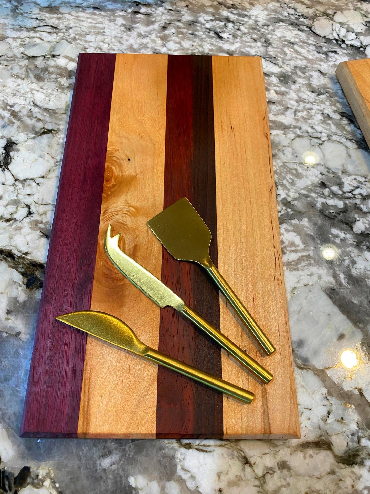 Exotic Wood - 2 piece cutting board set made of Maple, Purple Heart, Wedge, Padauk