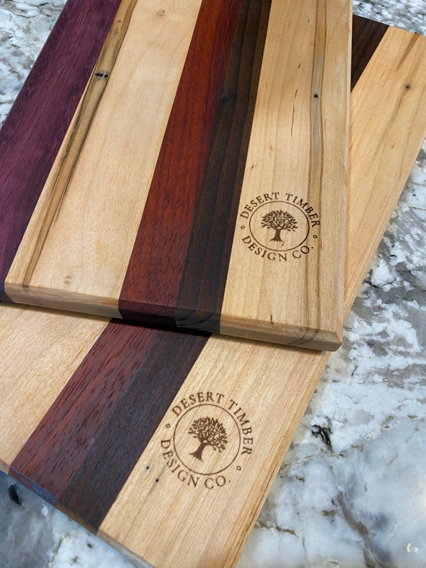 Exotic Wood - 2 piece cutting board set made of Maple, Purple Heart, Wedge, Padauk