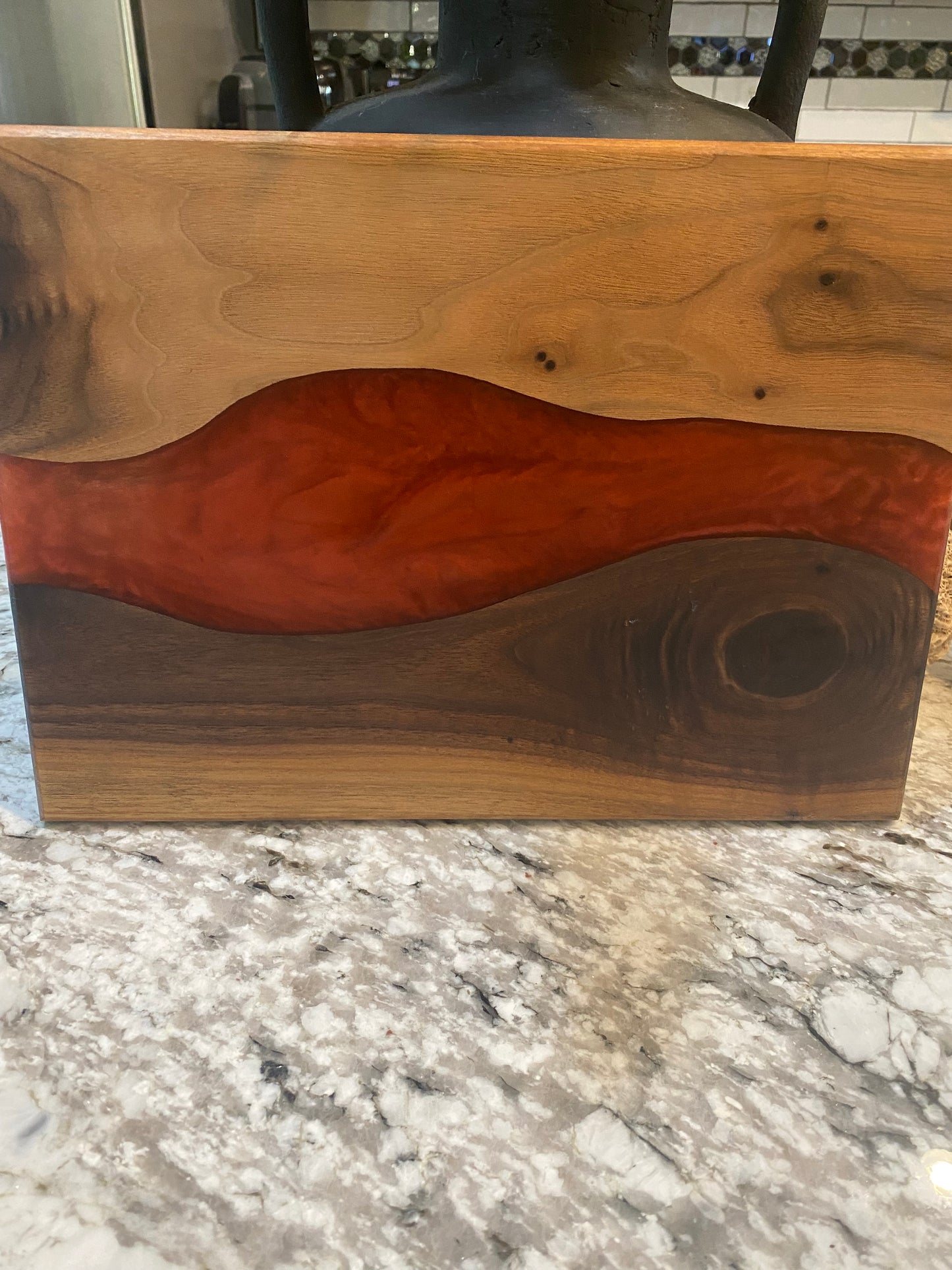 Charcuterie Board Red Resin and Walnut