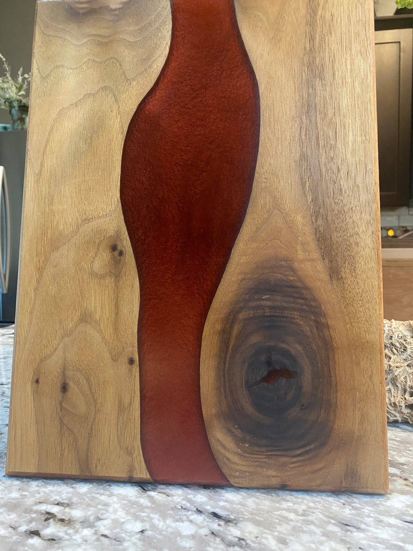 Charcuterie Board Red Resin and Walnut