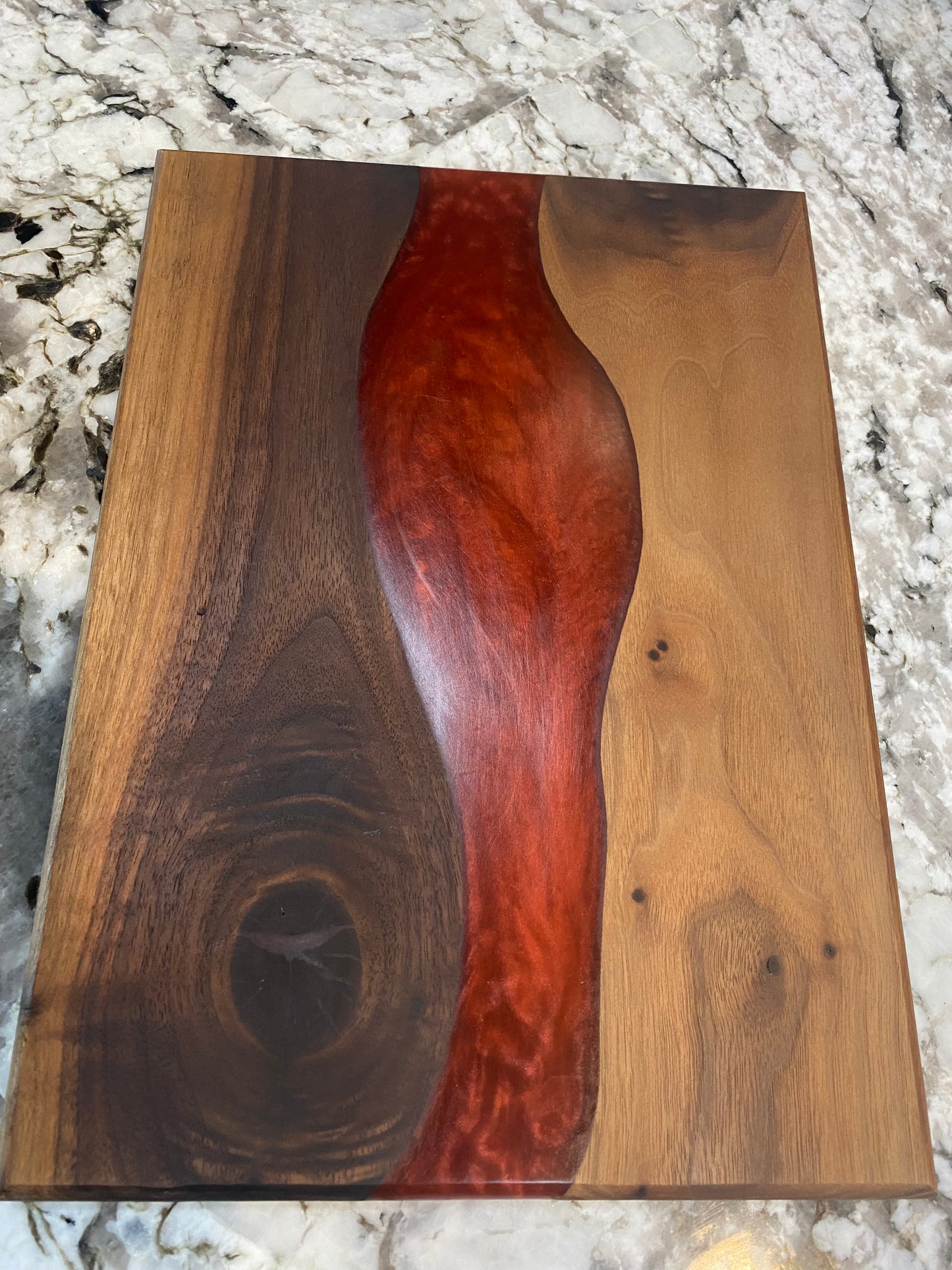 Charcuterie Board Red Resin and Walnut