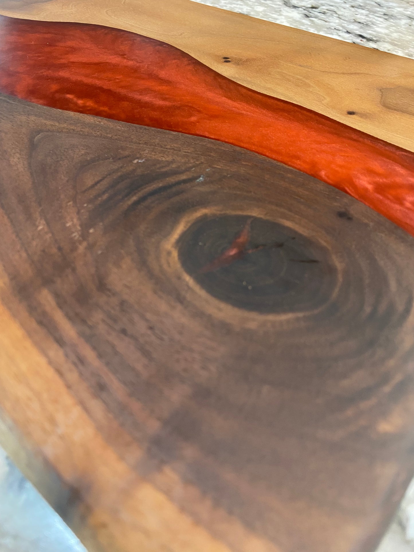 Charcuterie Board Red Resin and Walnut