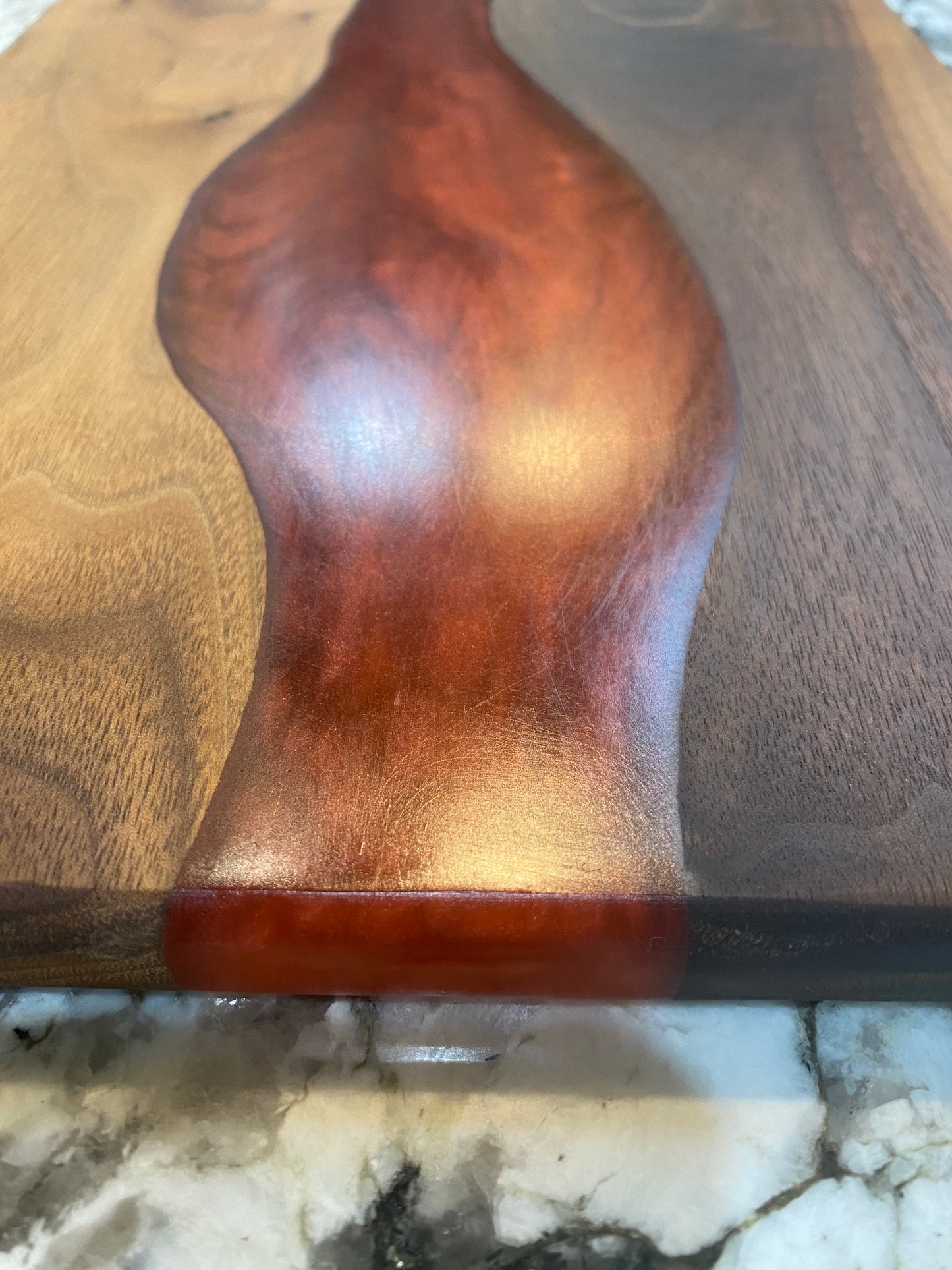 Charcuterie Board Red Resin and Walnut