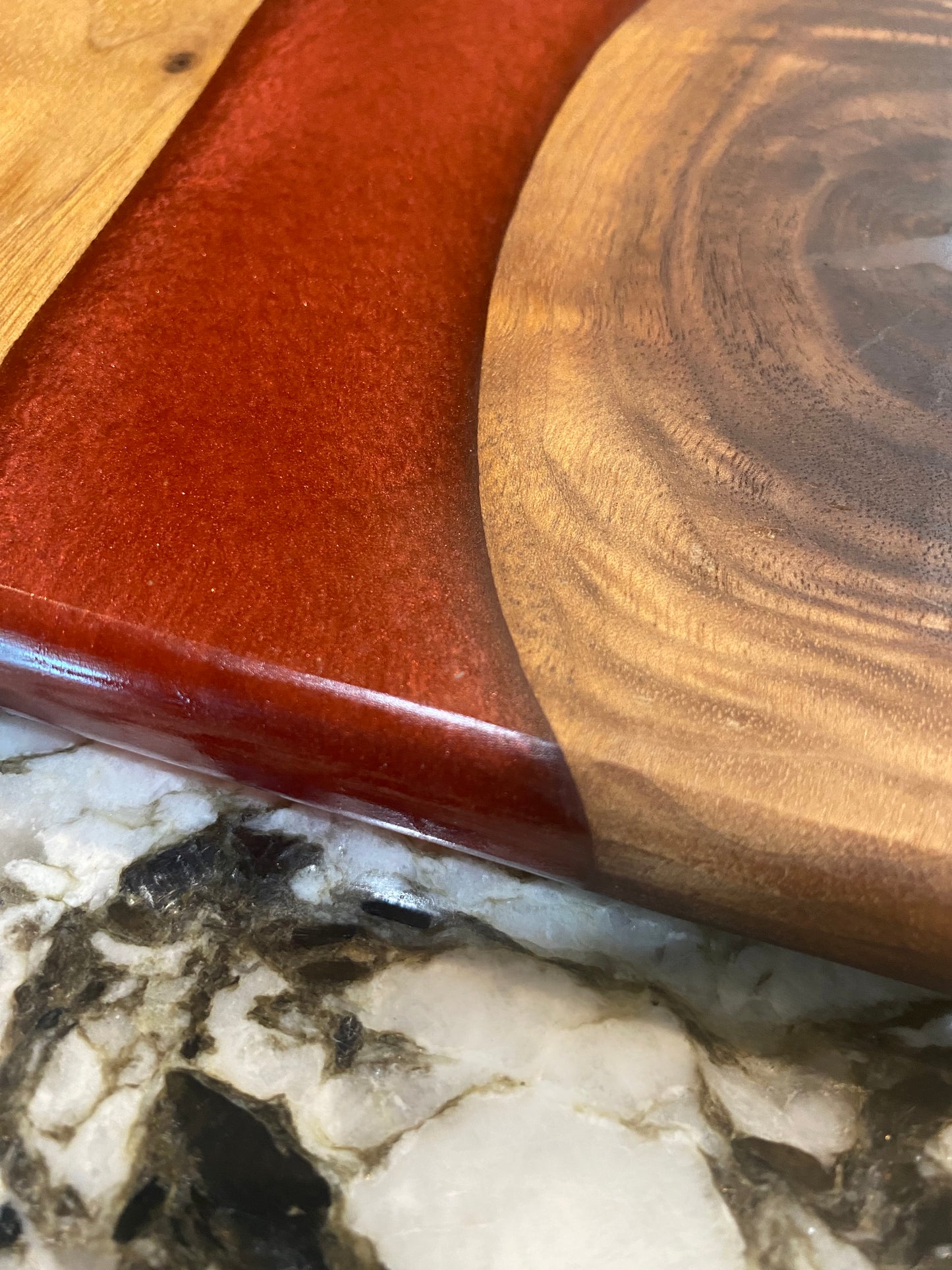 Charcuterie Board Red Resin and Walnut