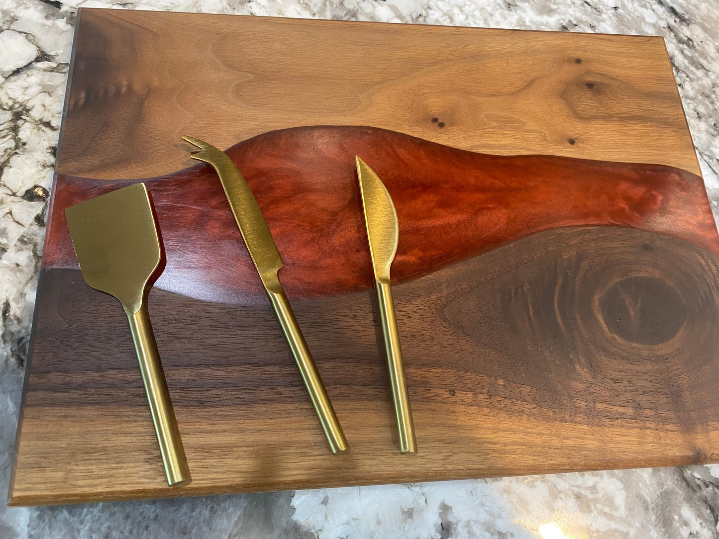 Charcuterie Board Red Resin and Walnut