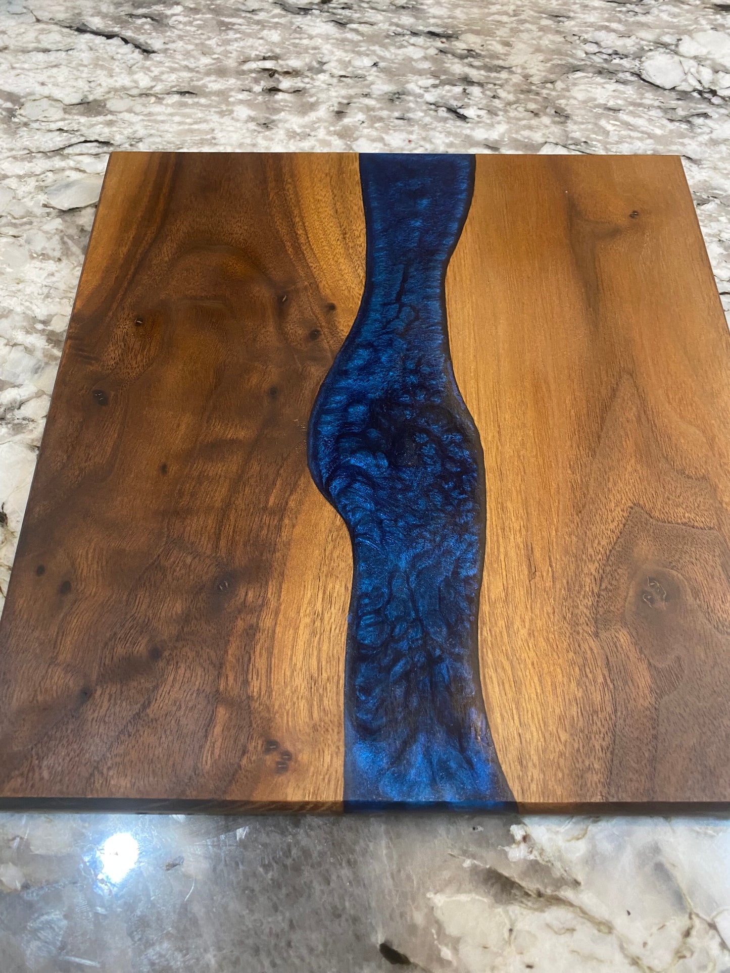 Charcuterie Board Blue Resin and Walnut