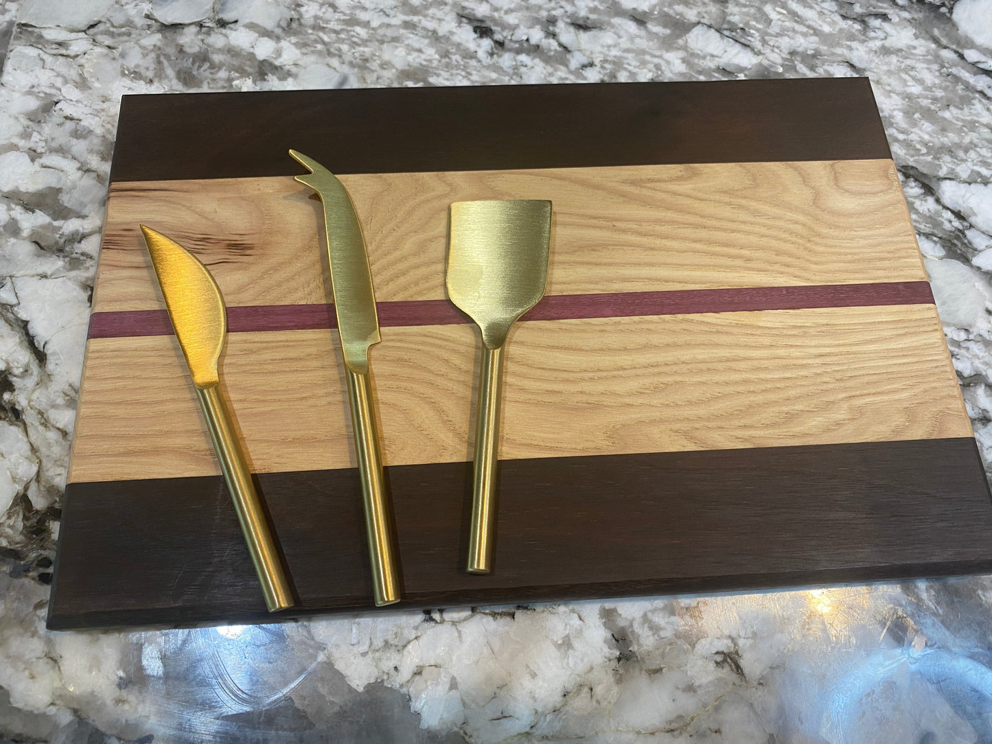 Wood Cutting Board Hickory, Roasted Walnut, Purple Heart