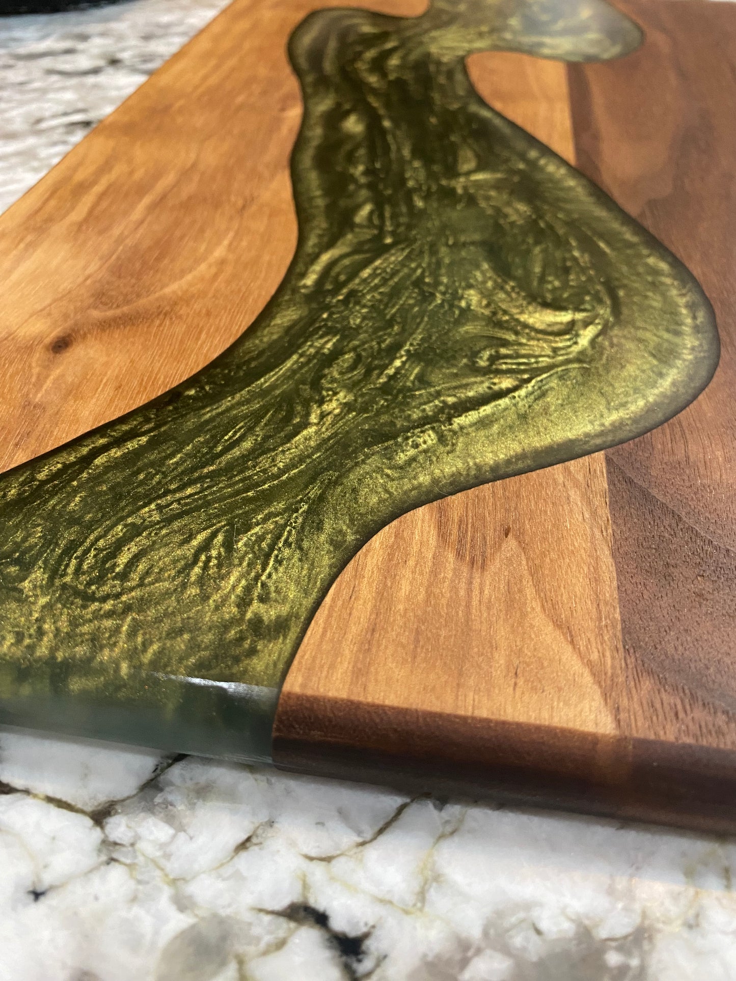 Charcuterie Board Green Resin and Walnut