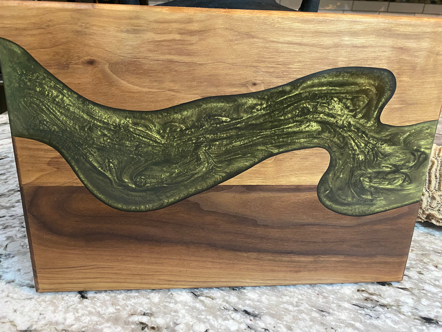 Charcuterie Board Green Resin and Walnut