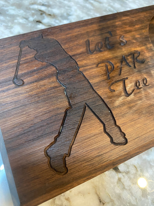 Walnut Beverage Holder with Laser-Engraved Golfer