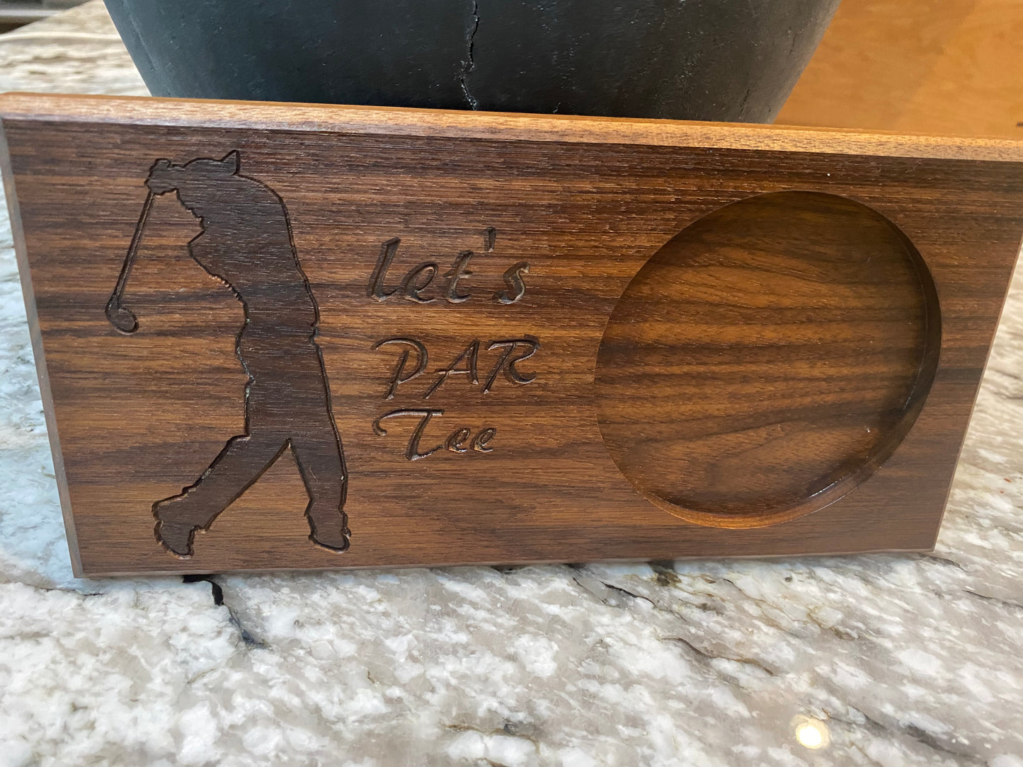 Walnut Beverage Holder with Laser-Engraved Golfer