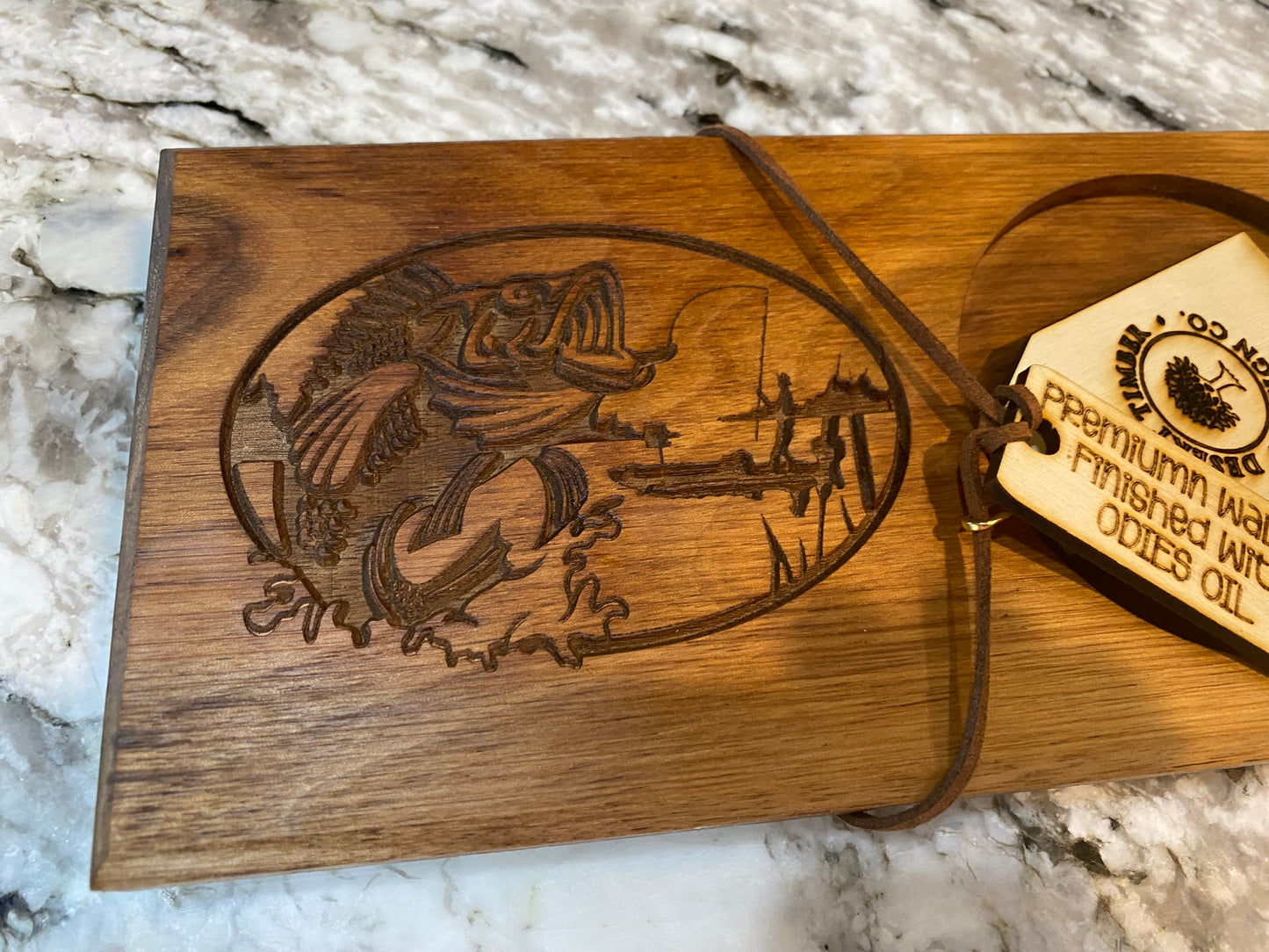 Walnut Beverage Holder with Laser-Engraved Bass