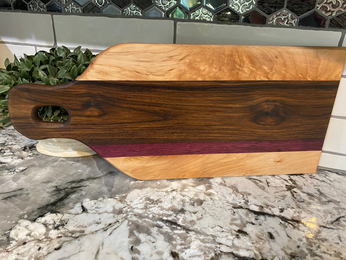 Charcuterie Board Long featuring Morado, Purple Heart and Abrosia Maple