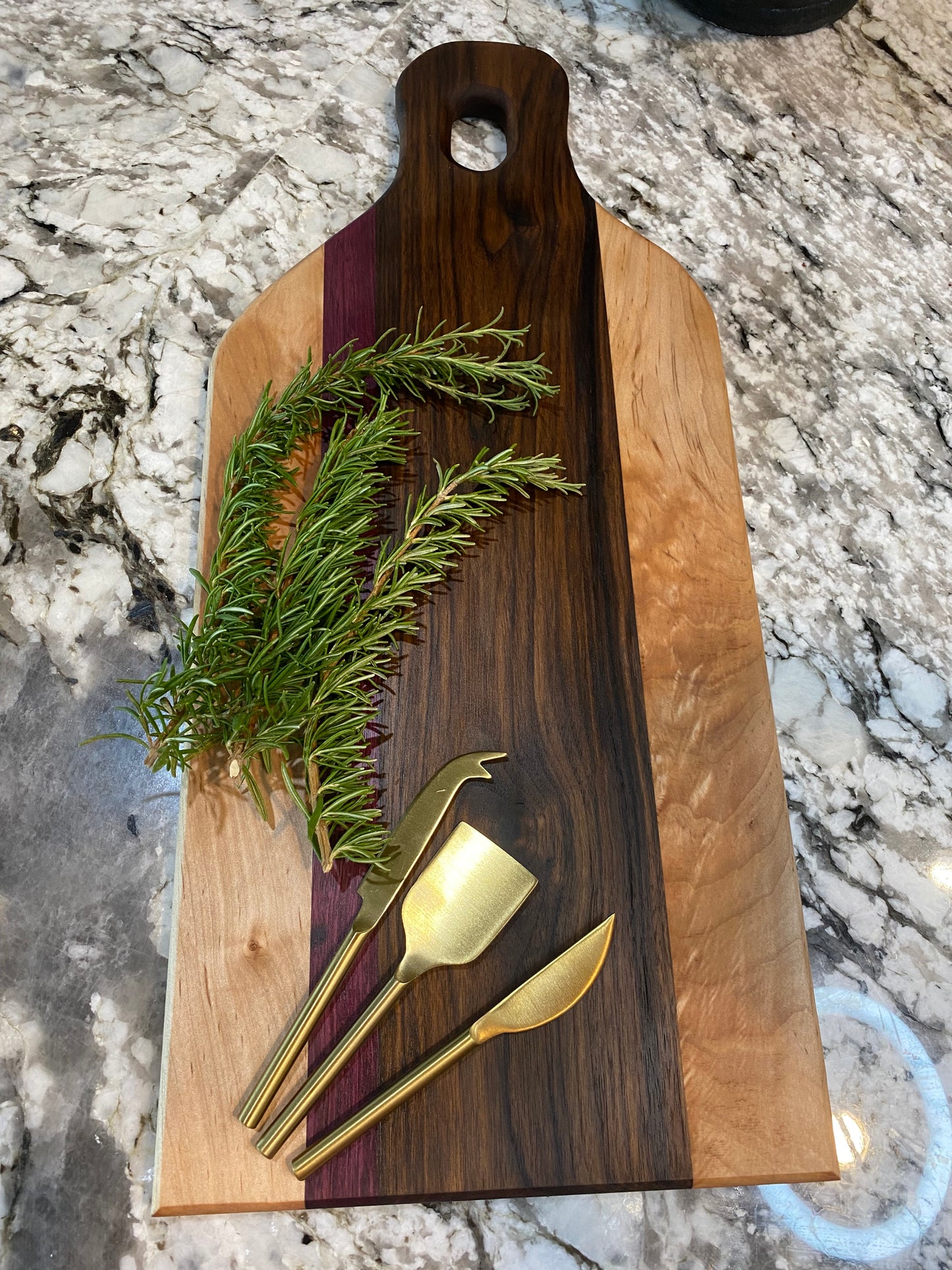 Charcuterie Board Long featuring Morado, Purple Heart and Abrosia Maple