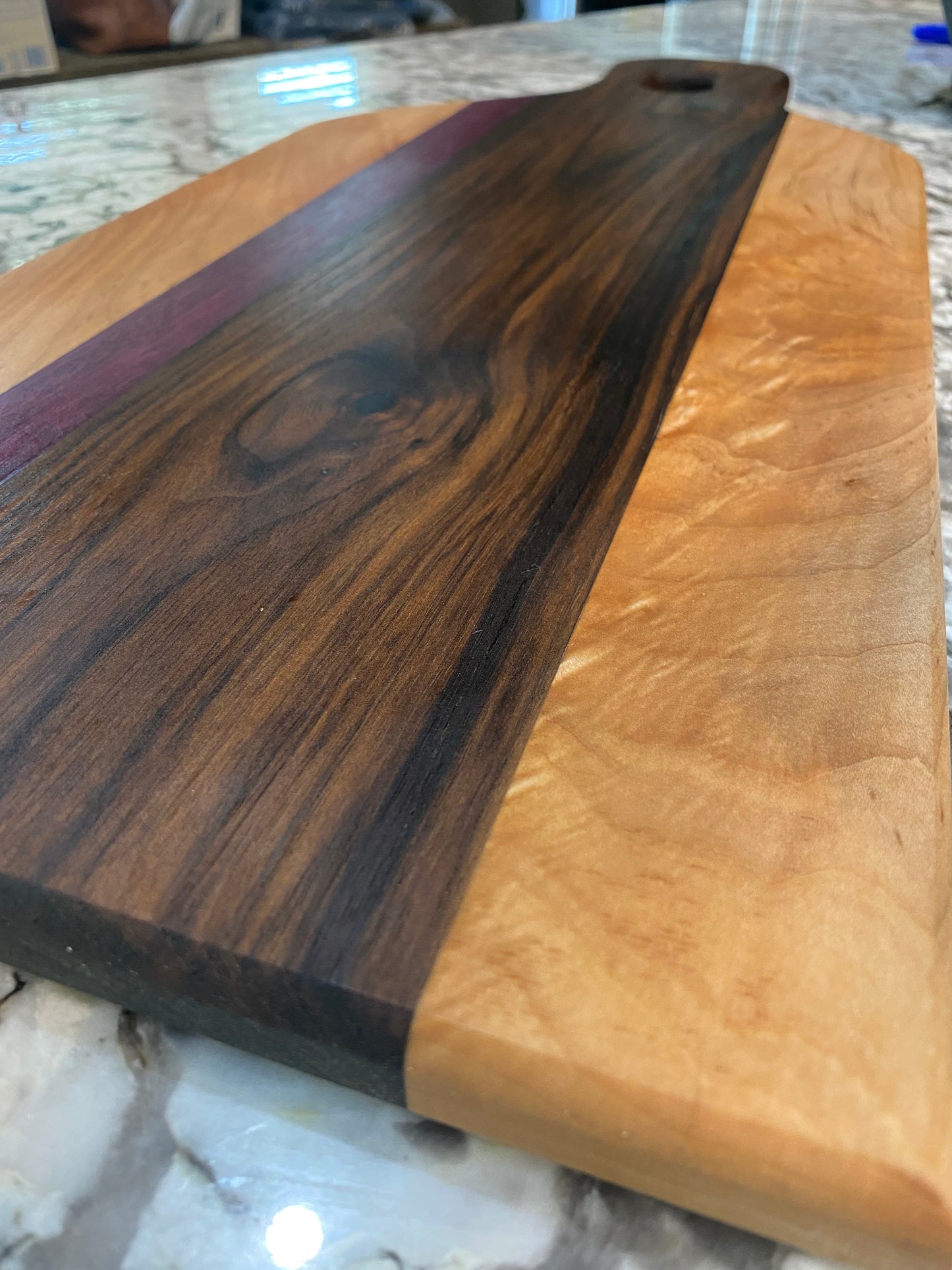 Charcuterie Board Long featuring Morado, Purple Heart and Abrosia Maple