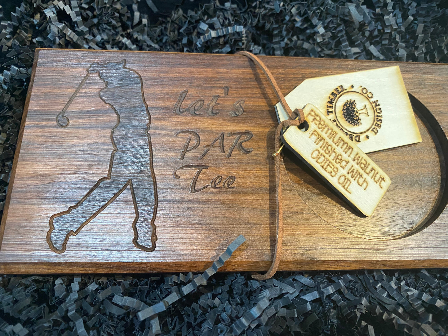 Walnut Beverage Holder with Laser-Engraved Golfer