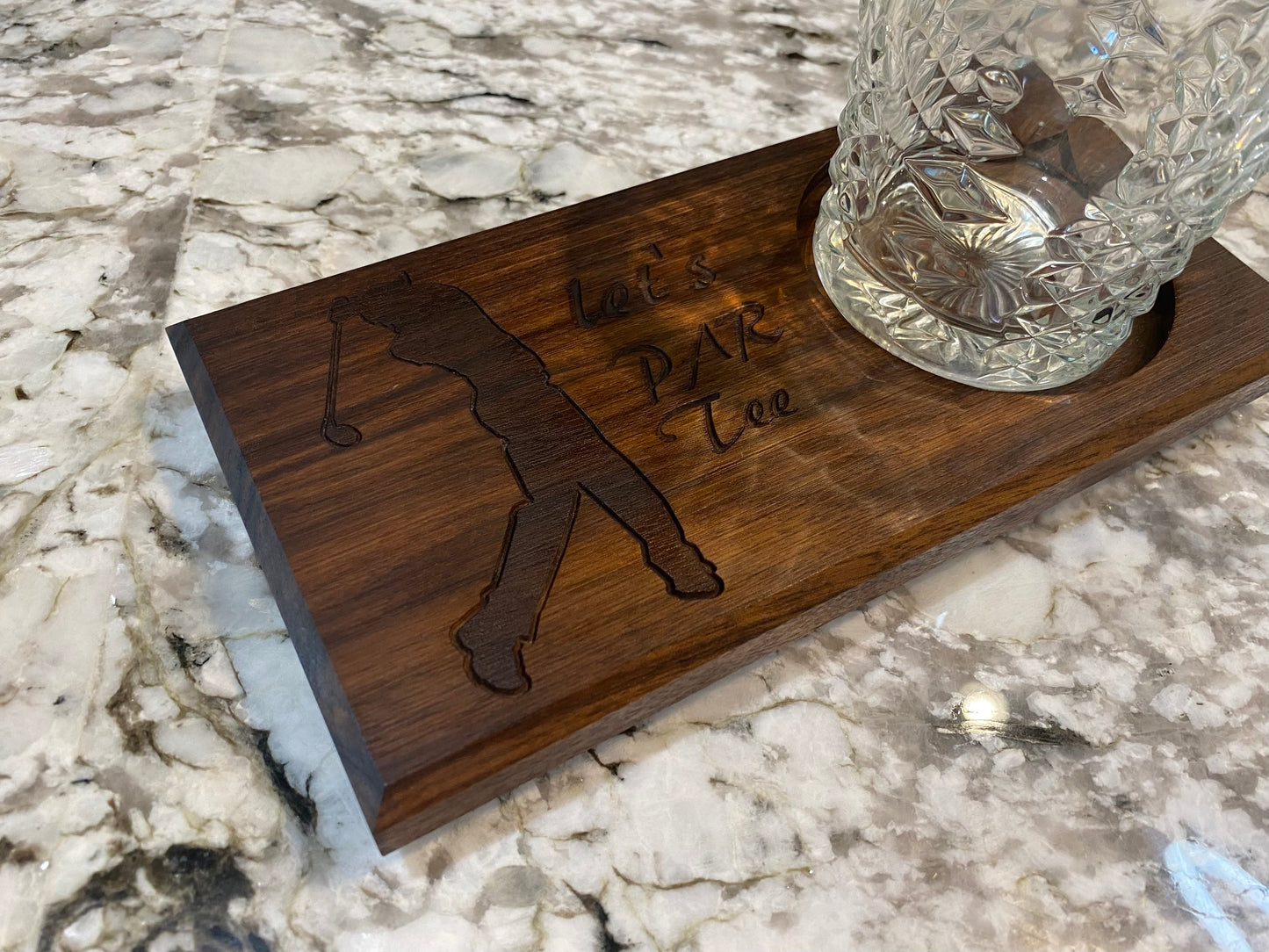 Walnut Beverage Holder with Laser-Engraved Golfer