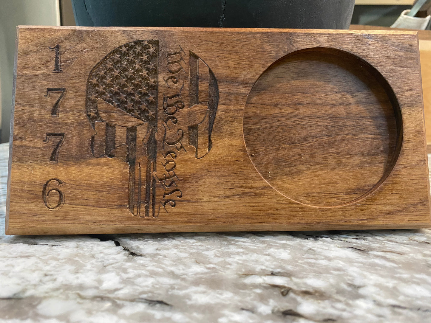 Walnut Beverage Holder with Laser-Engraved We the People 1776