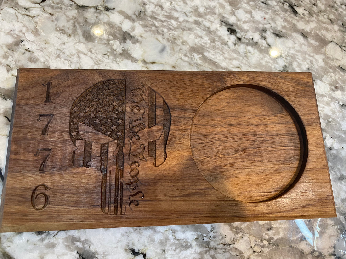 Walnut Beverage Holder with Laser-Engraved We the People 1776