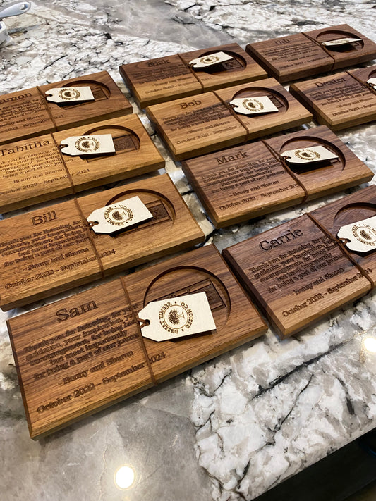 Walnut Beverage Holder with Laser-Engraved Custom Design