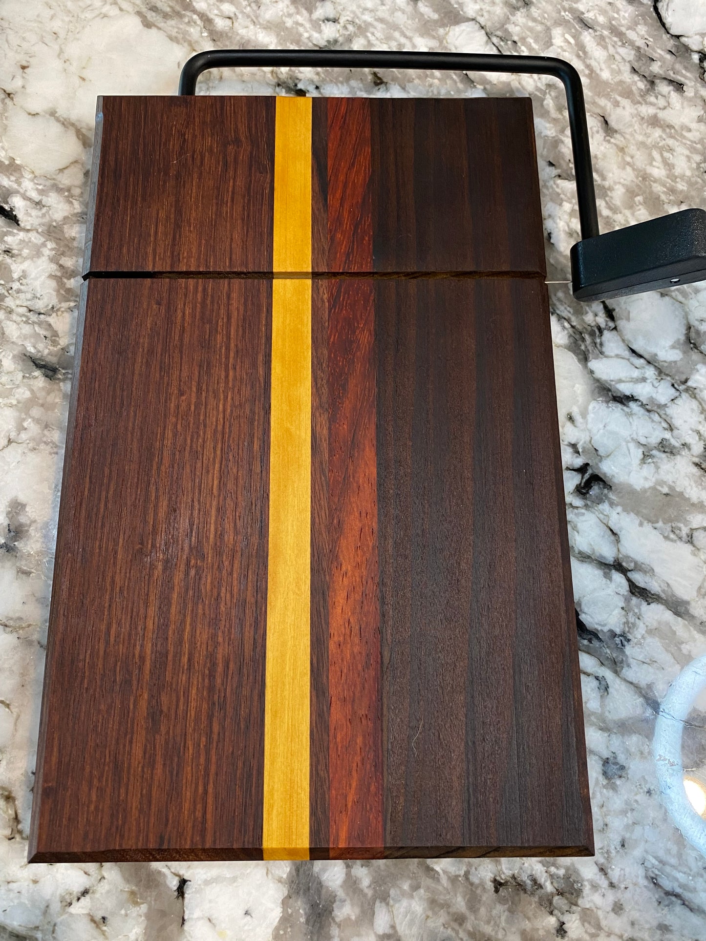 Exotic Wood Cheese Board Cutter with Granadillo, Yellow Heart, Padauk and Roasted Walnut