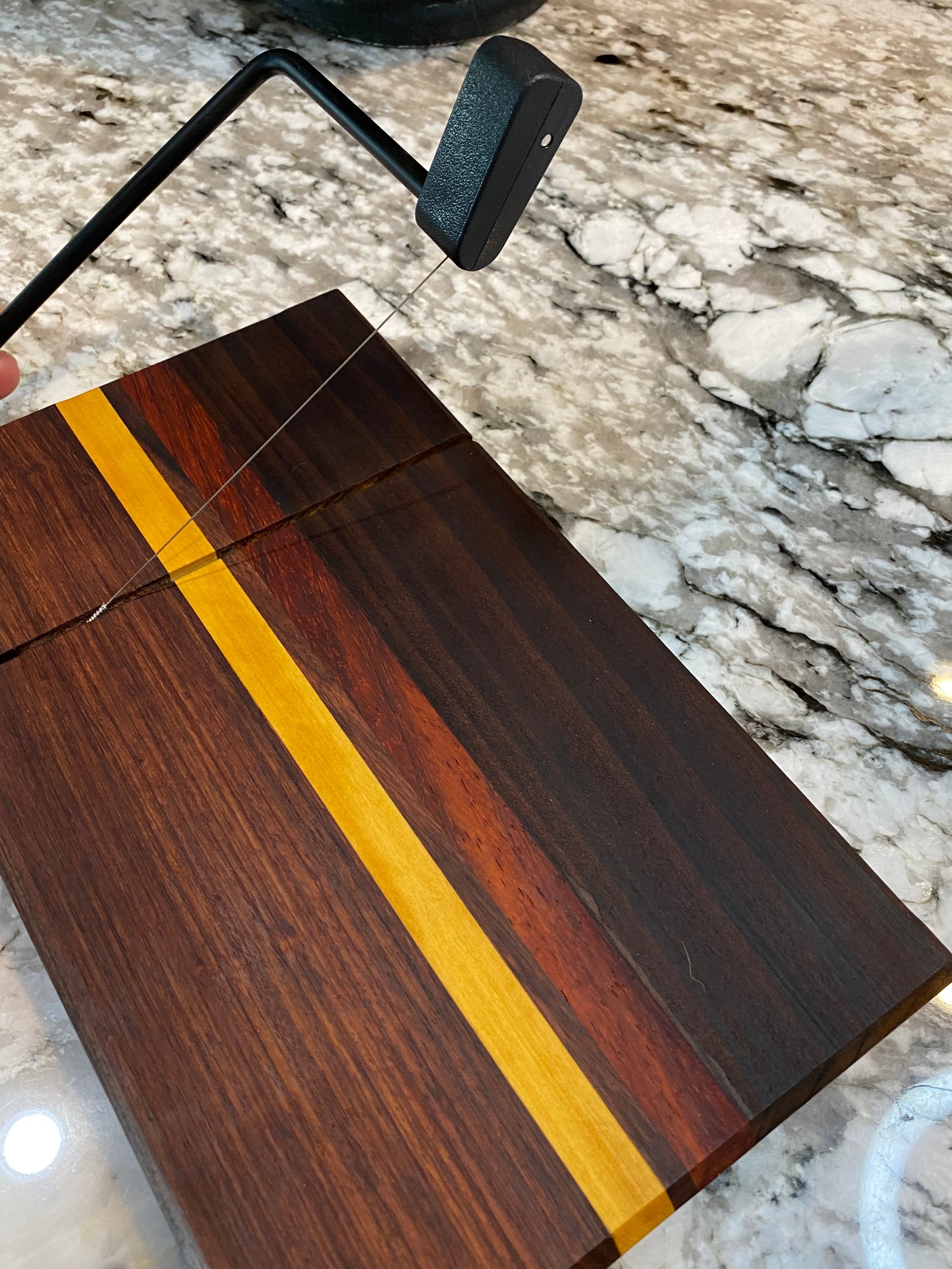 Exotic Wood Cheese Board Cutter with Granadillo, Yellow Heart, Padauk and Roasted Walnut