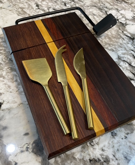 Exotic Wood Cheese Board Cutter with Granadillo, Yellow Heart, Padauk and Roasted Walnut