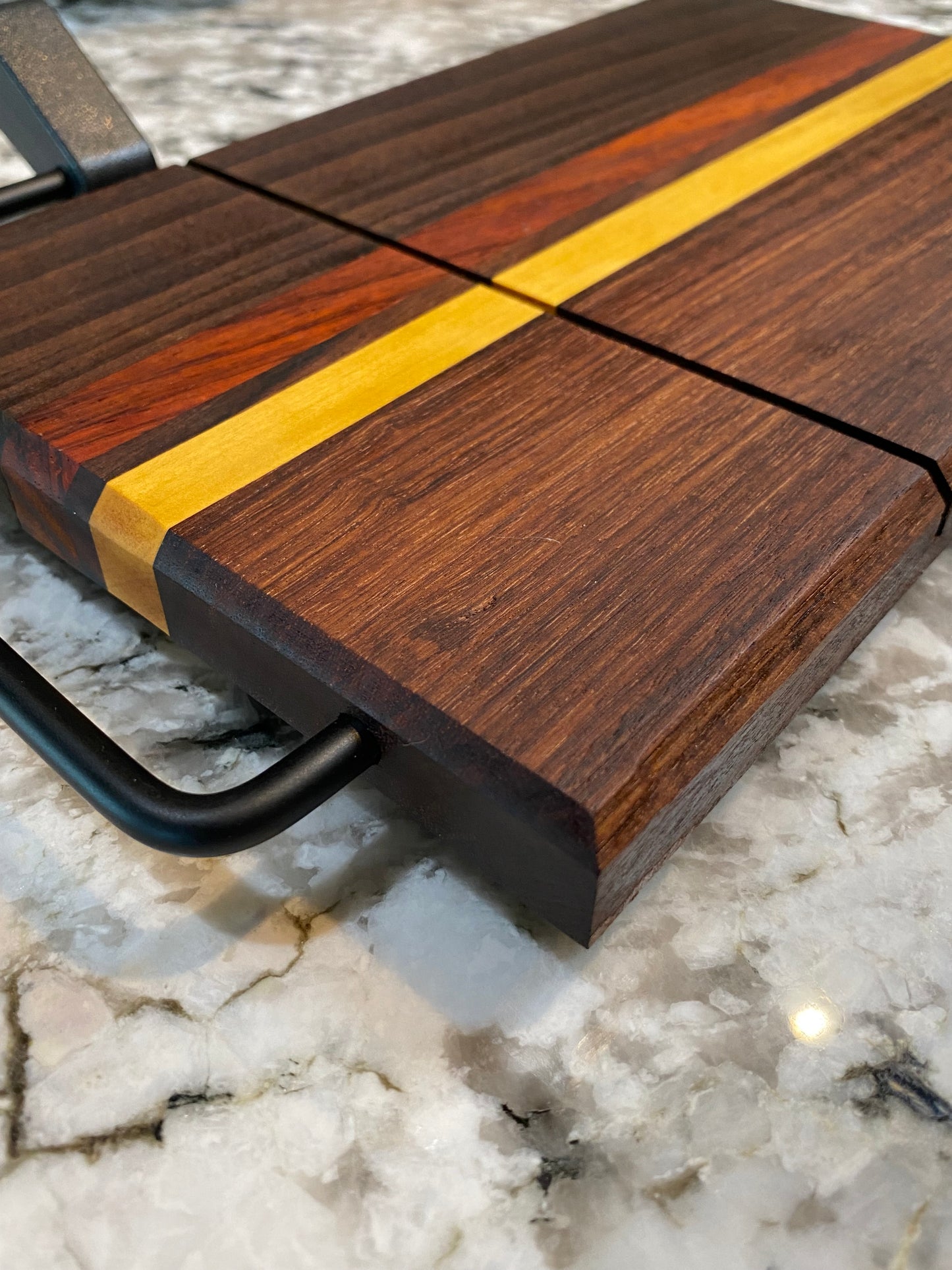 Exotic Wood Cheese Board Cutter with Granadillo, Yellow Heart, Padauk and Roasted Walnut