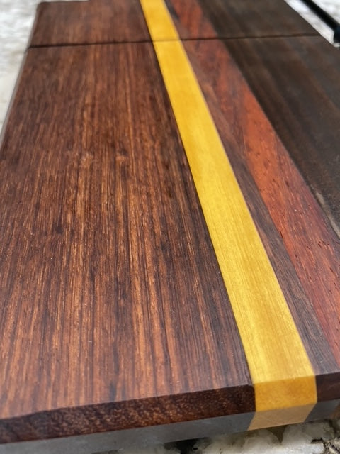 Exotic Wood Cheese Board Cutter with Granadillo, Yellow Heart, Padauk and Roasted Walnut