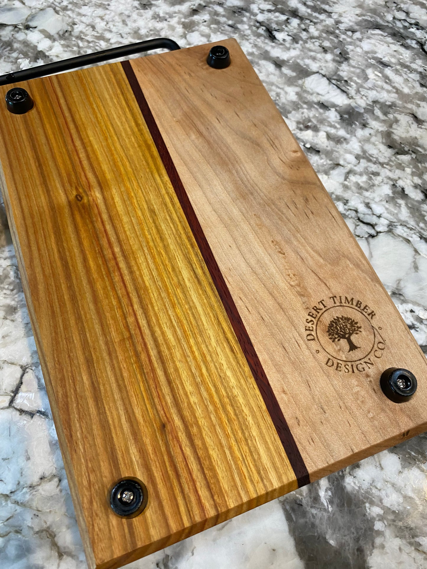 SOLD- Exotic Wood Cheese Board Cutter with Canary, Purple Heart and Maple