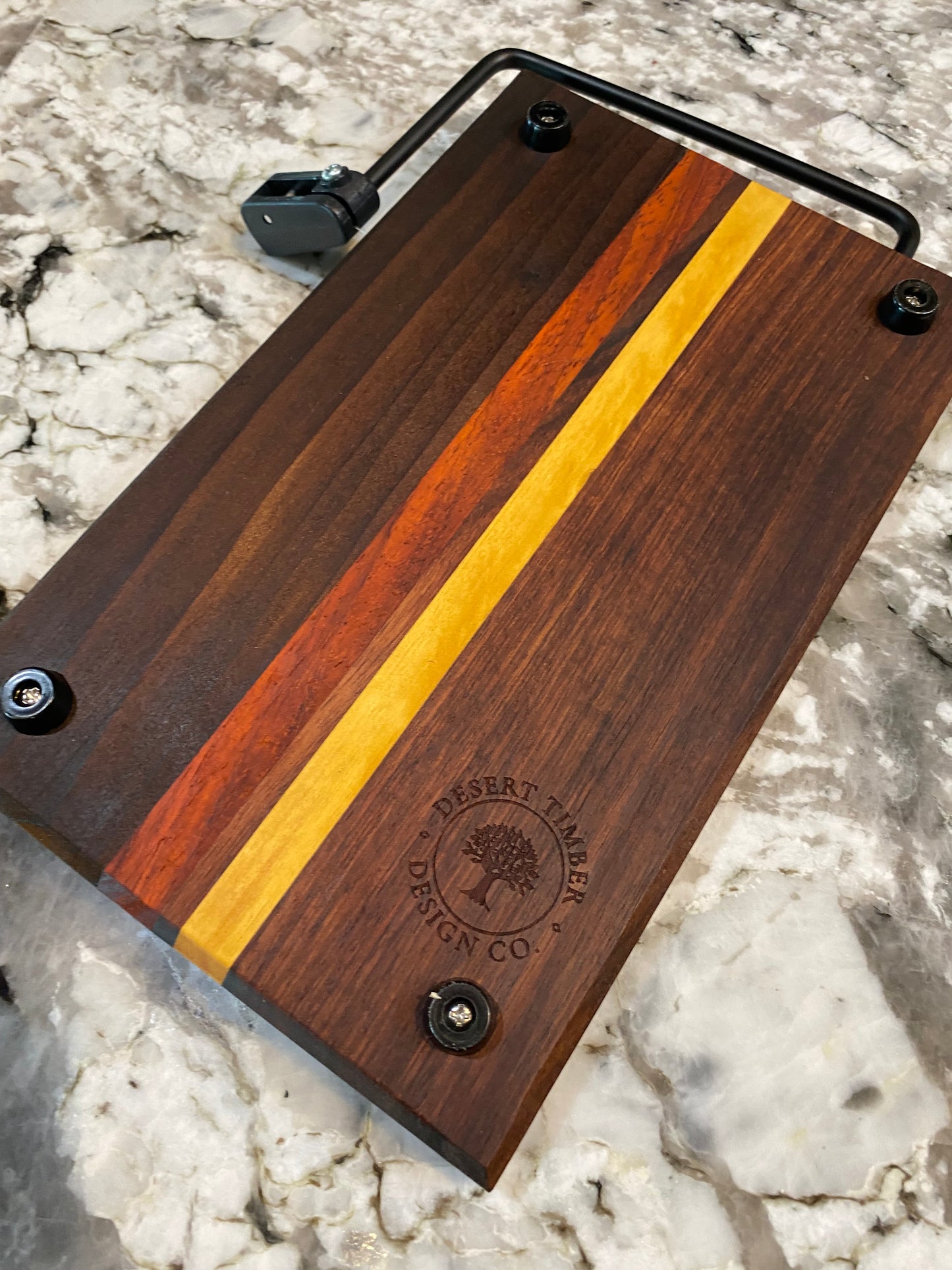 Exotic Wood Cheese Board Cutter with Granadillo, Yellow Heart, Padauk and Roasted Walnut