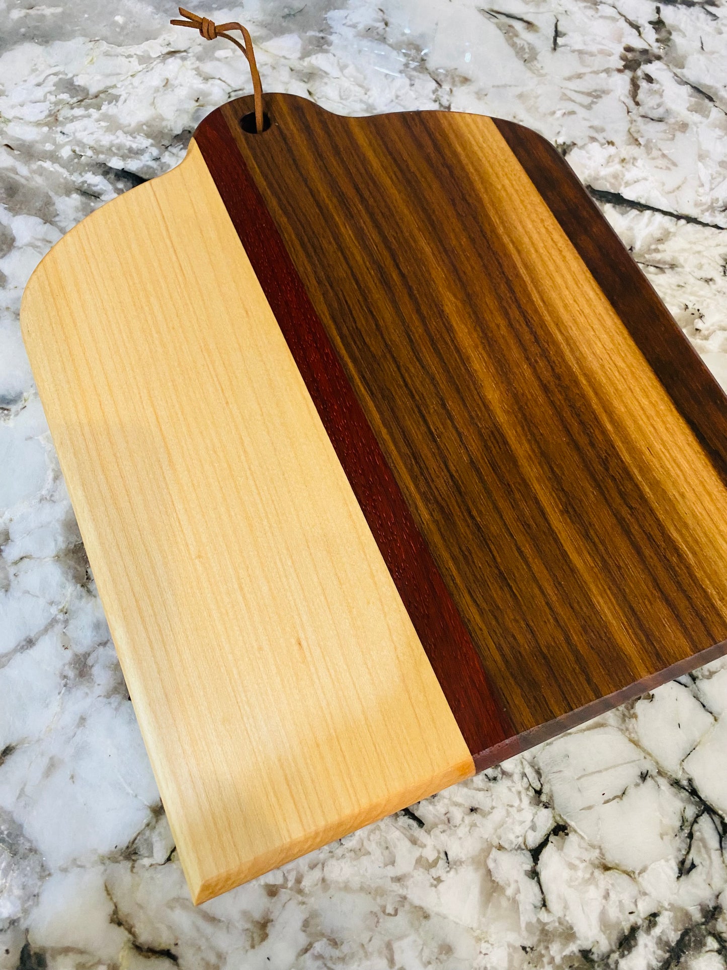 Exotic Wood - Baby Timber cutting board made with Maple, Paduak, Morado and Walnut