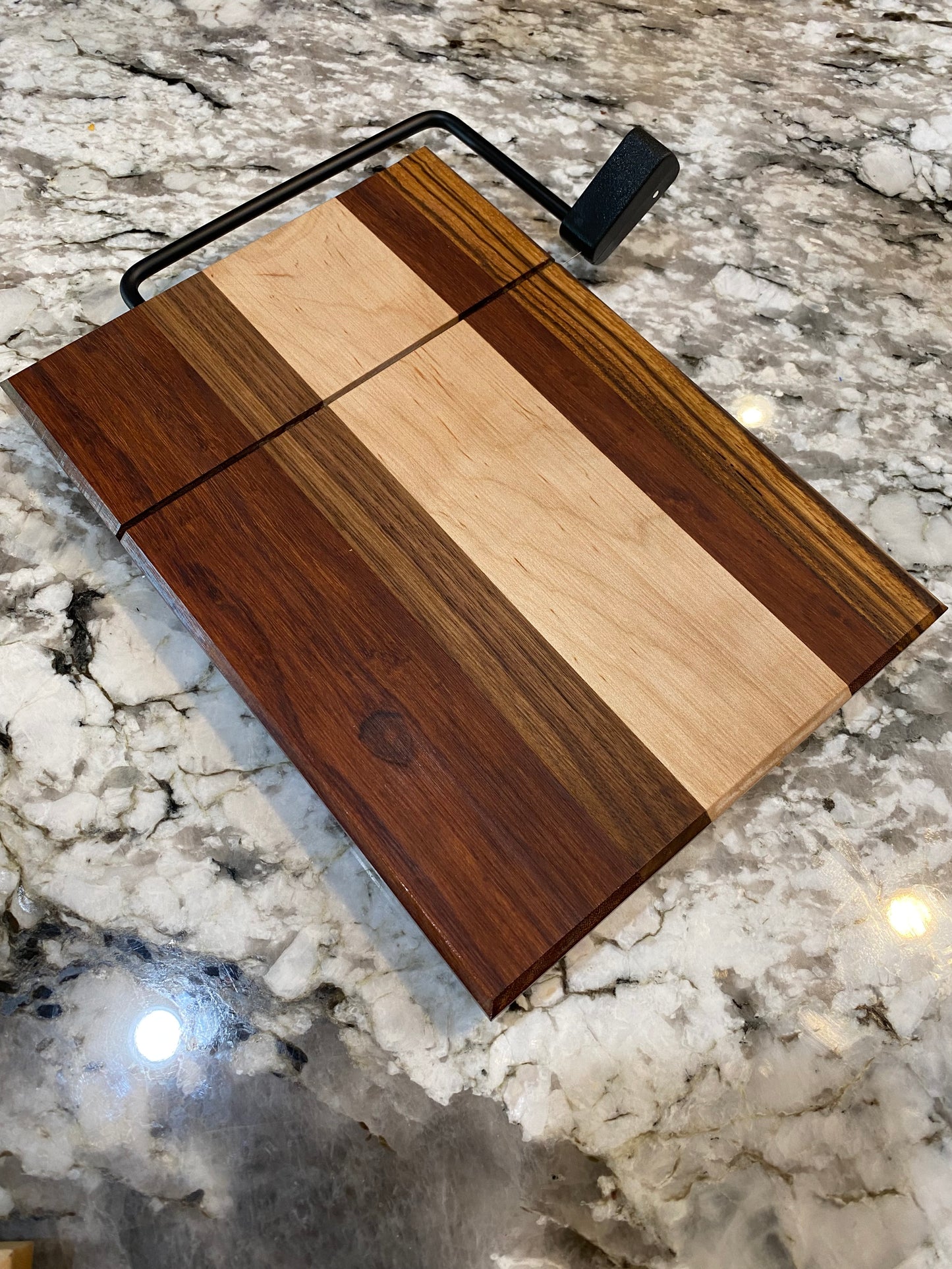 Exotic Wood Cheese Board Cutter with Granadillo, Walnut, Ambrosia Maple, and Zebra