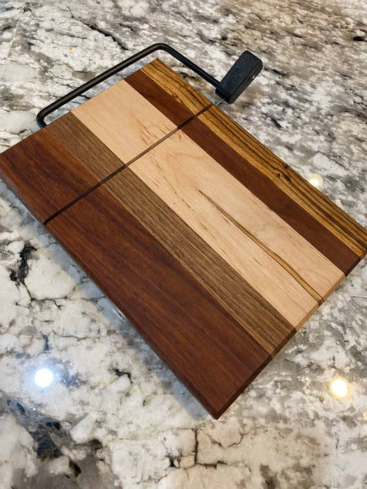 Exotic Wood Cheese Board Cutter with Granadillo, Walnut, Ambrosia Maple, and Zebra