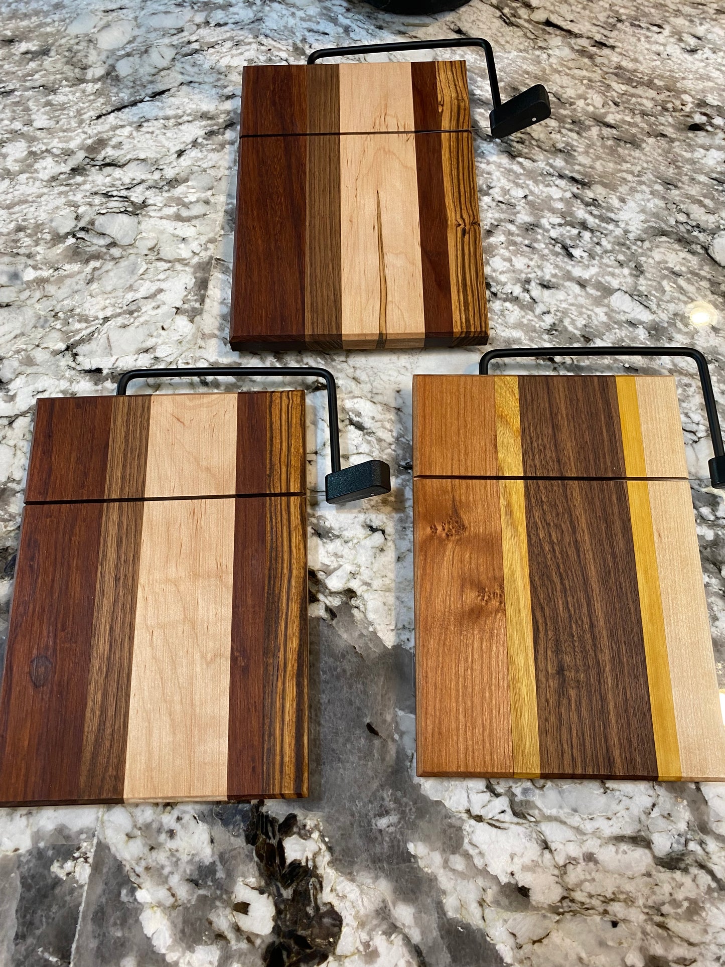 Exotic Wood Cheese Board Cutter with Granadillo, Walnut, Ambrosia Maple, and Zebra