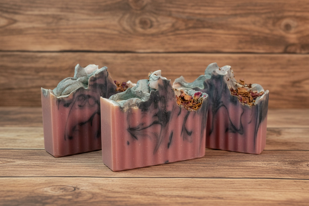Handcrafted soap with natural elements on a light background