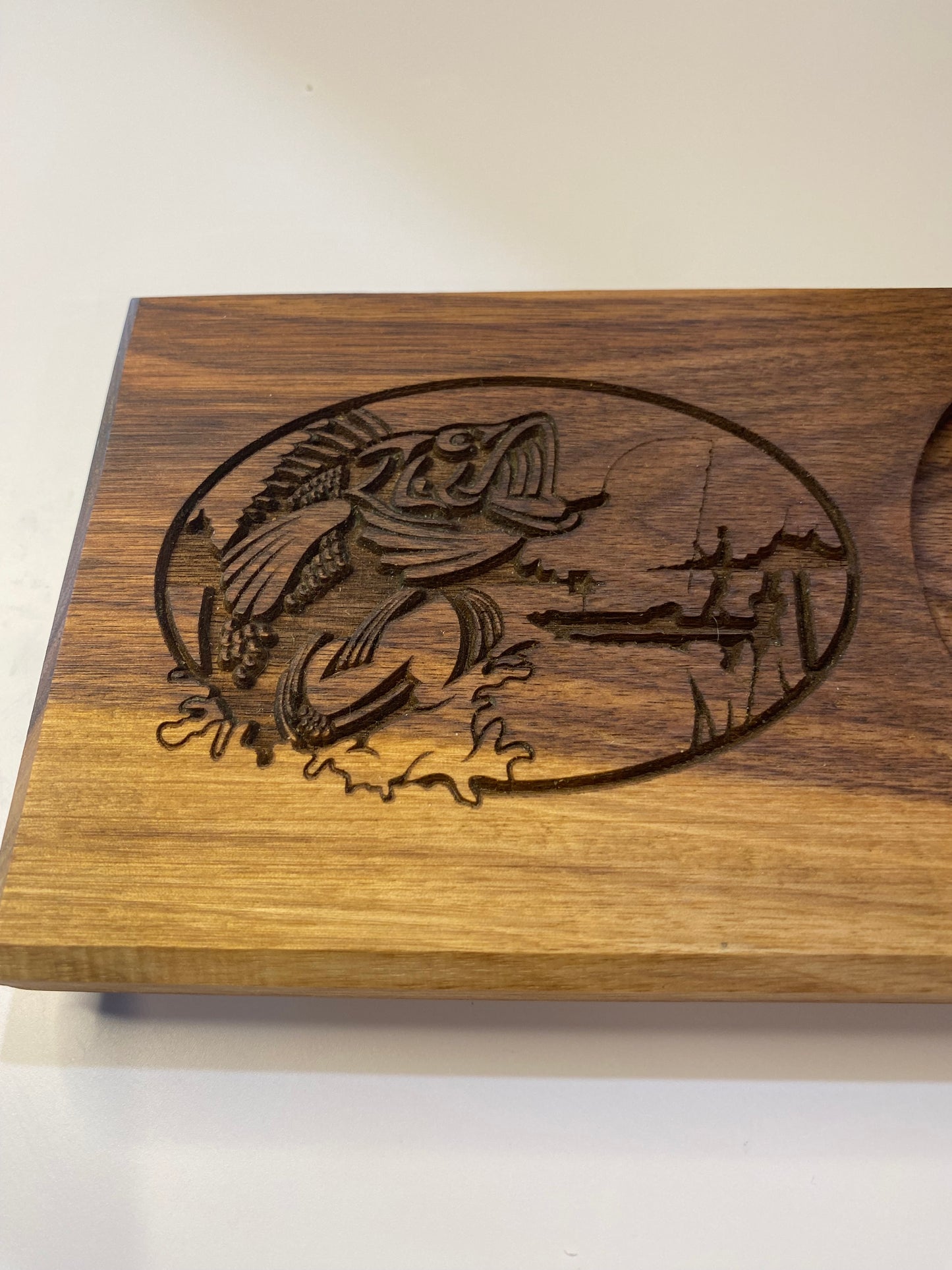 Walnut Beverage Holder with Laser-Engraved Bass