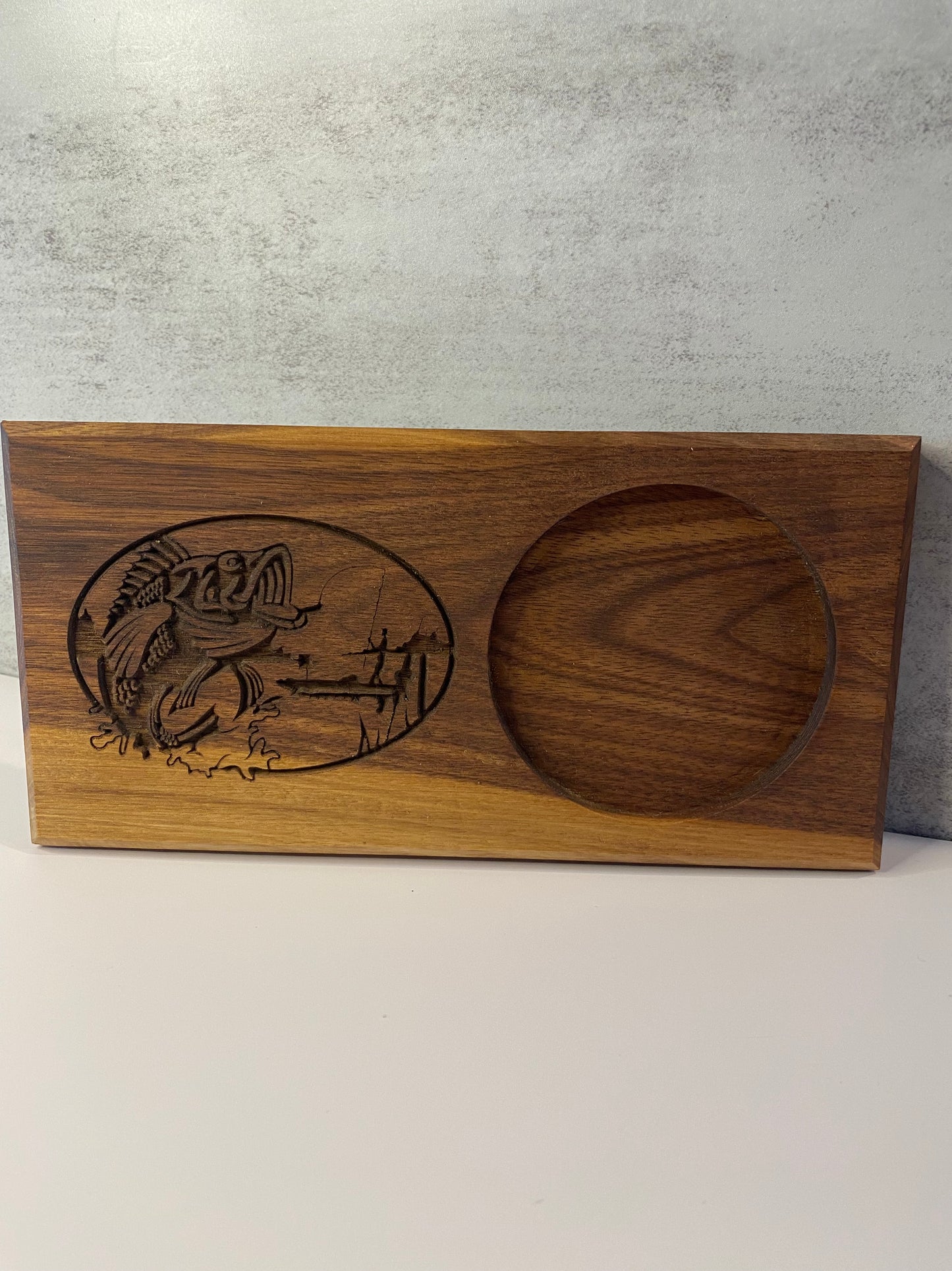 Walnut Beverage Holder with Laser-Engraved Bass