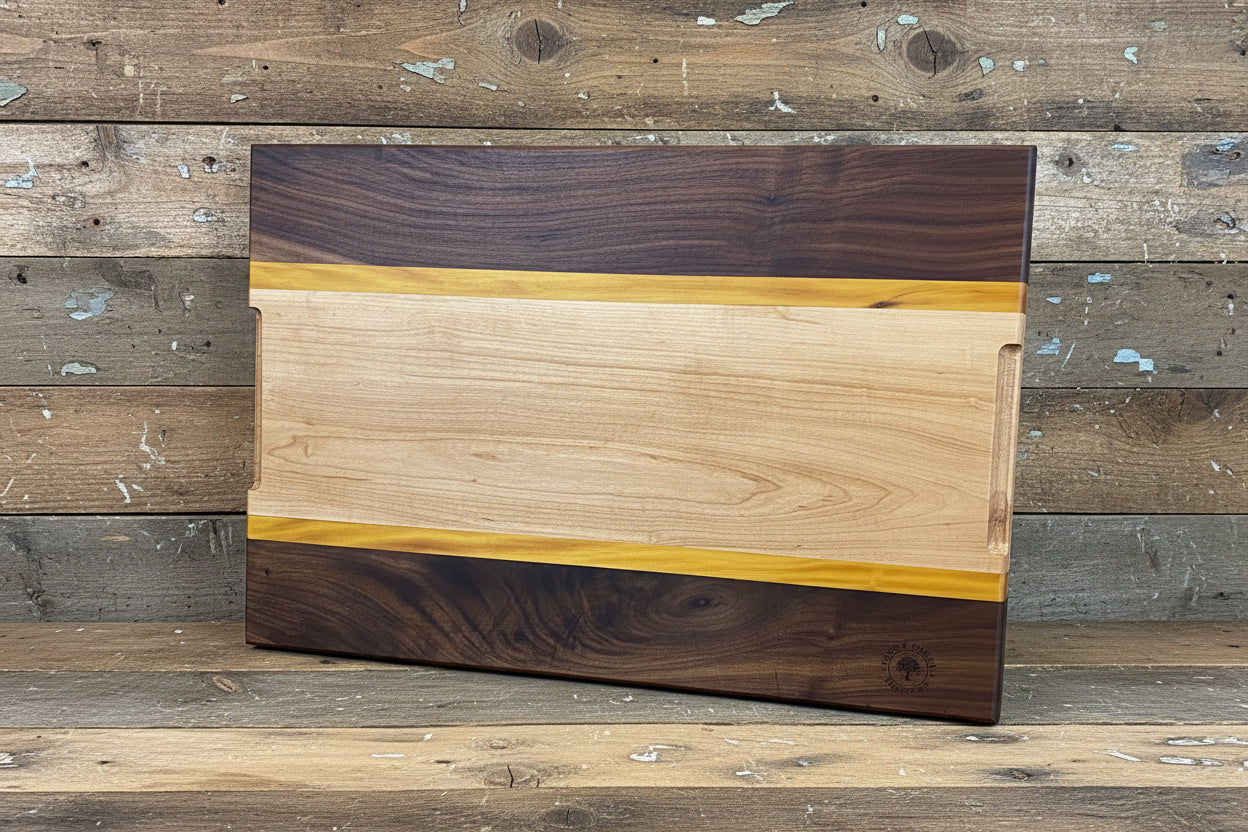 Walnut, Maple &amp; Yellow Heart Cutting Board — 1.25" Thick (Coming Soon)Inquire