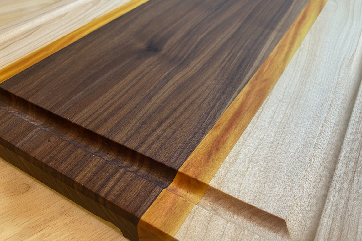 Maple_YellowHeart_Walnut cutting Juice Groove