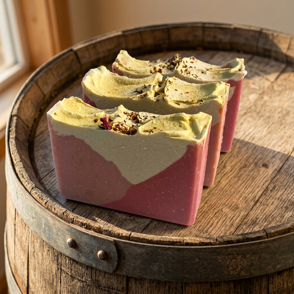 Prickly Pear Soaps on a Wine barrel