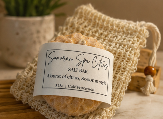 Salt bar with a label on a textured surface