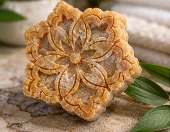 Decorative soap with intricate carvings on the soap  surface leaves.